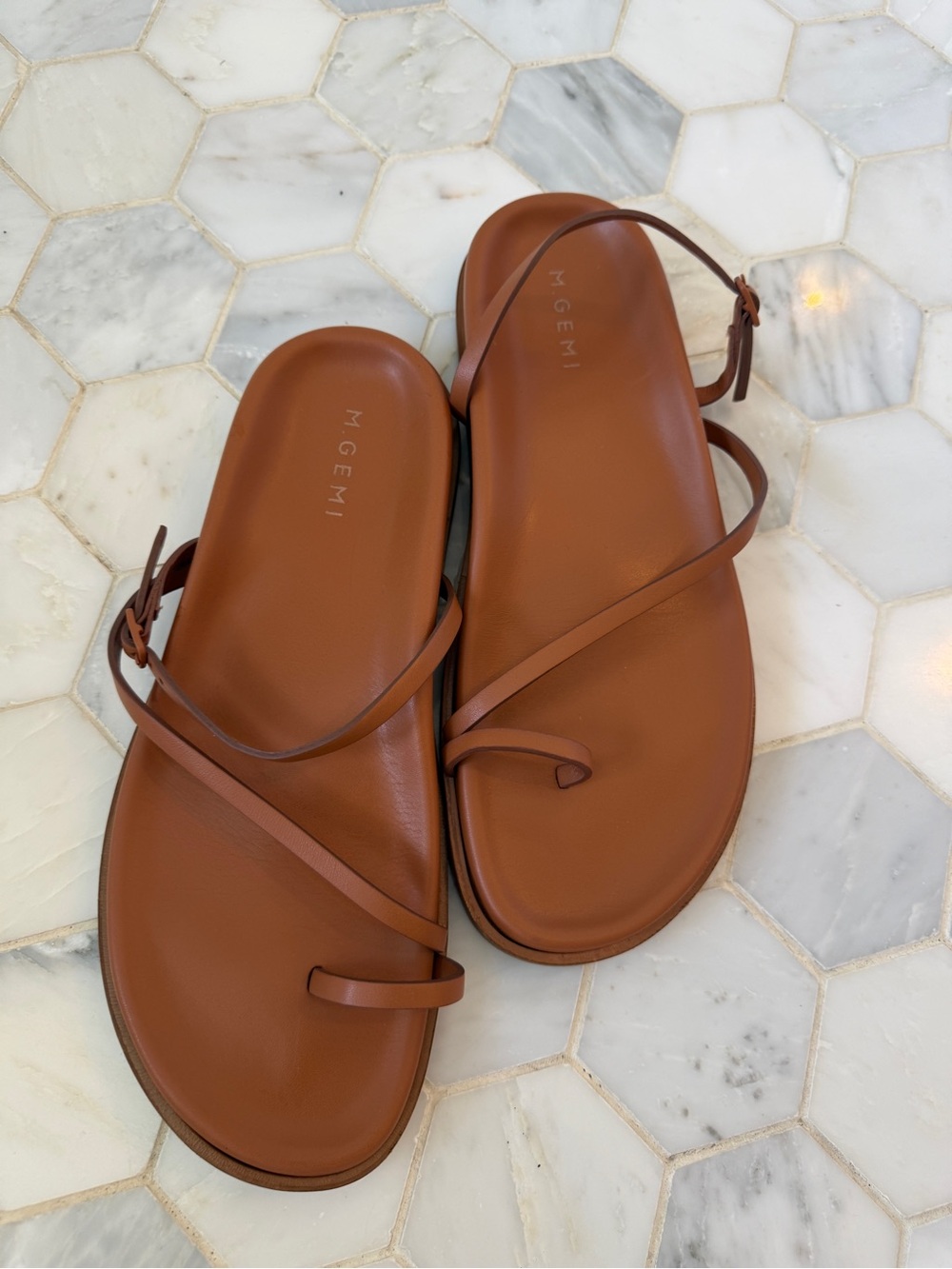 M. Gemi Tan Leather Minimalist Toe-Loop Sandals - Picture 7 of 7